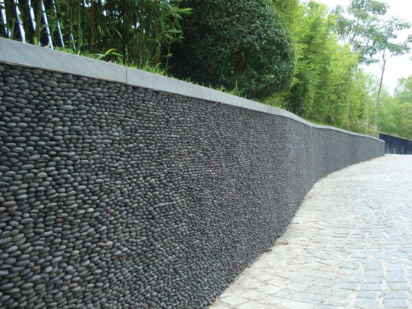Standing Polished Black Pebble Tile, 4"x12"