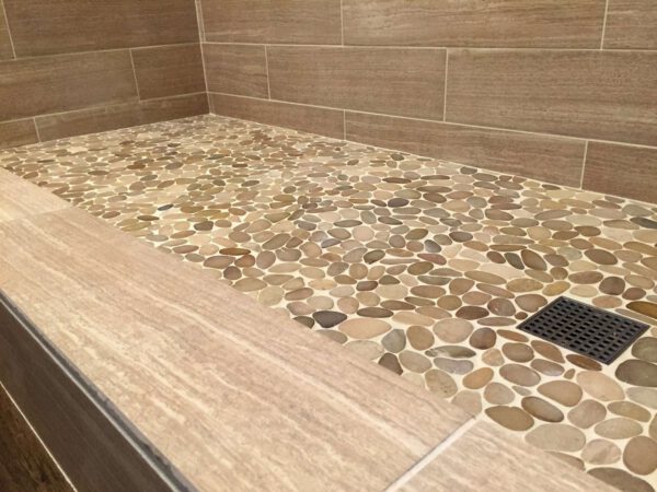 sliced pebble tile install