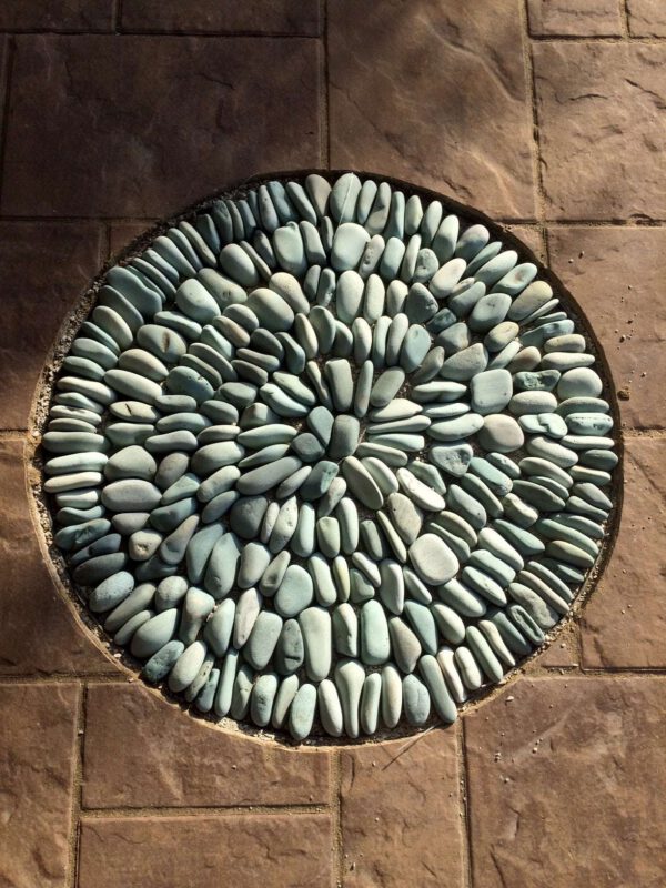 stacked green natural pebble tile mosaic install