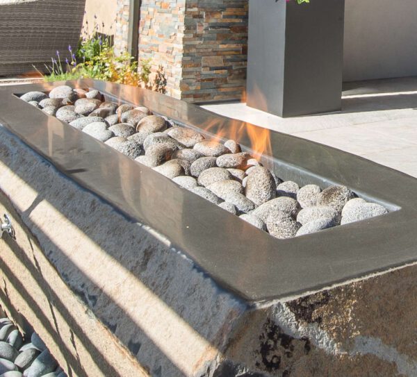 black lava pebble fire table